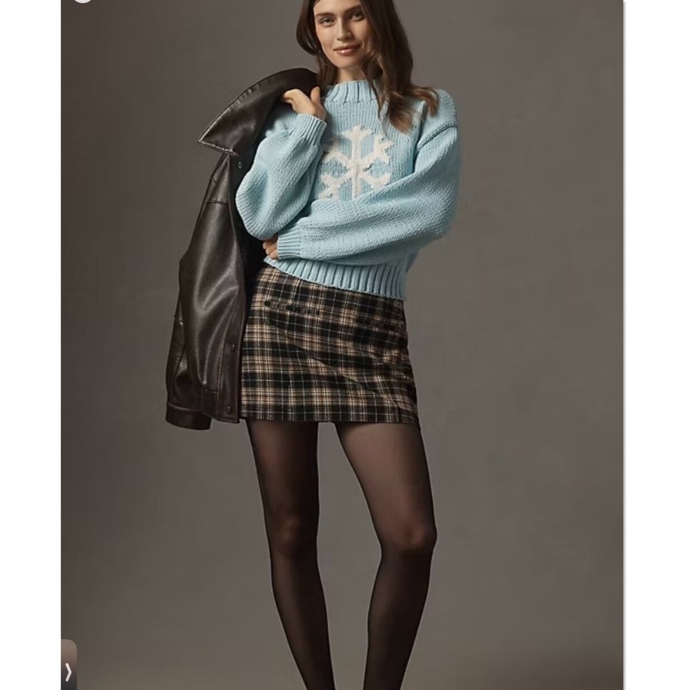 Anthropologie Maeve The Pippa Icon Mock-Neck Sweater Blue Snowflake M NEW Cozy - Picture 2 of 15